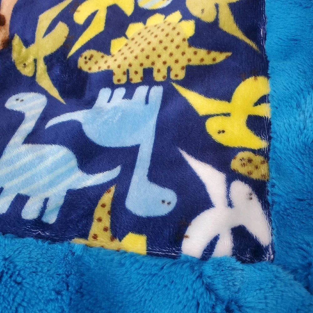 Ultra SOFT LUXE Minky‎ Baby Boy Blanket Dinosaurs Silky Blue Backing MADE IN USA